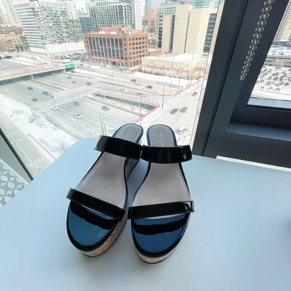 Stuart Weitzman Boardwalk Black Chunky Platform Slide Sandal Size 38.5 US: 8